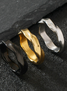欧美钛钢几何光面戒指