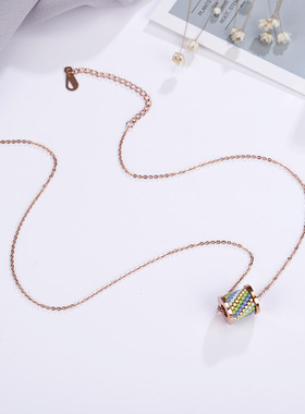 新款钛钢玫瑰金串珠项链