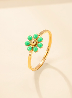 跨境热销不锈钢彩油花朵戒指