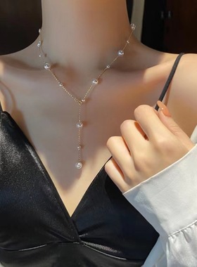小清新优雅锁骨链钛钢满天星珍珠