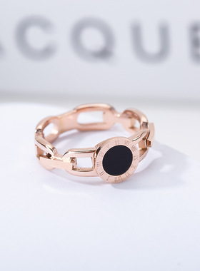 新款钛钢玫瑰金罗马文字戒指女