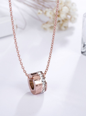 韩版新款钛钢项链女单排锆石罗马