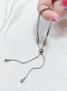 时尚粗链条蛇骨链抽拉款钛钢手链