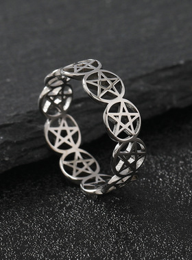 跨境热卖钛钢五角星镂空戒指