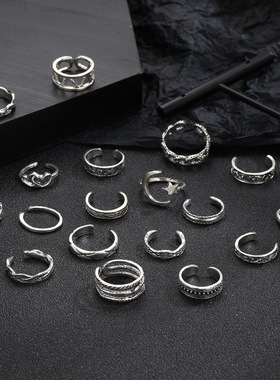 欧美外贸新款沙滩脚戒双爱心星星月亮关节脚戒18件开口脚戒指女