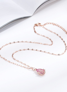 玫瑰金钛钢水滴锁骨链