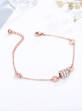 钛钢锆石玫瑰金手链15