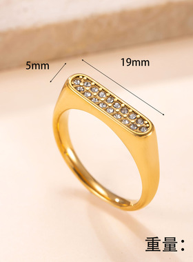 跨境新款不锈钢镶钻食指戒指