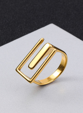 跨境时尚钛钢开口戒指