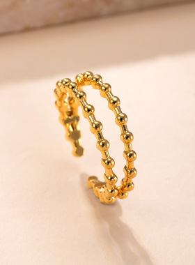 欧美不锈钢多层圆珠几何开口戒