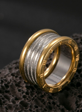 跨境专供钛钢罗马字男士戒指