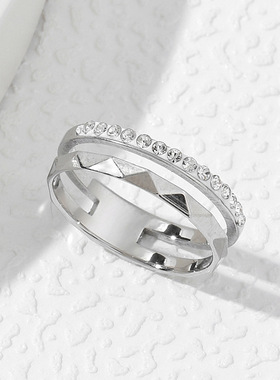 不锈钢多面菱形钛钢戒指