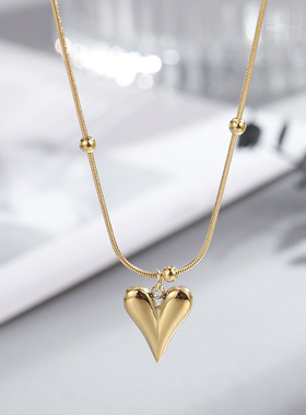 钛钢k金心形项链女311