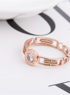 新款钛钢玫瑰金镶钻戒指女时尚