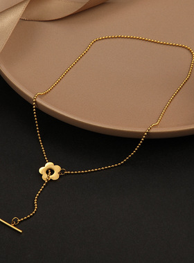 新款钛钢小花项链金圆珠锁骨链百