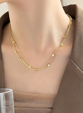 金色双层小方块锁骨链