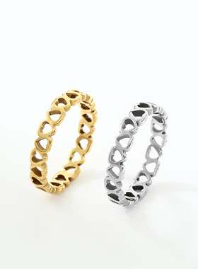 跨境不锈钢桃心镂空钛钢戒指