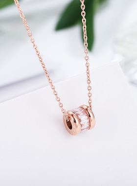 创意新款钛钢项链女彩色单排锆石