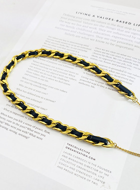 创意钛钢项链女时尚抽拉皮革颈链