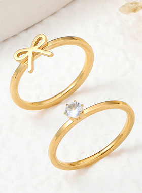 韩版蝴蝶结钛钢情侣对戒