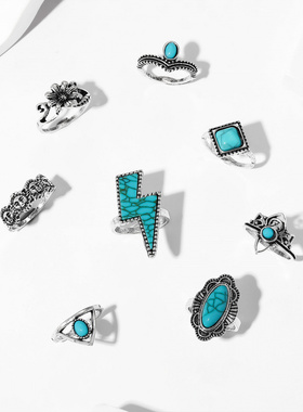 欧美跨境新款组合戒指复古波西米