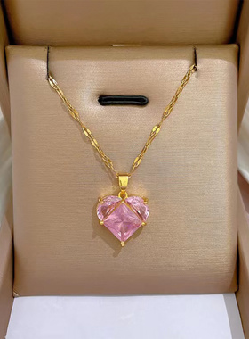 新款粉色爱心项链女款