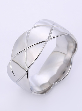 欧美爆款异形波浪菱形钛钢戒指