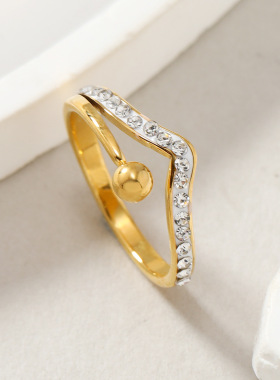 韩版小众陶泥钻钛钢戒指