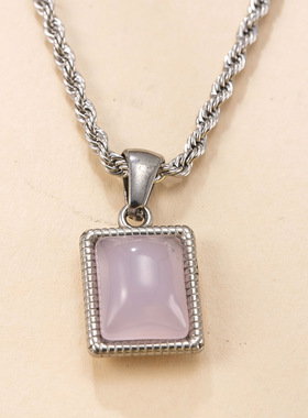 轻奢复古方形天然石镀金吊坠