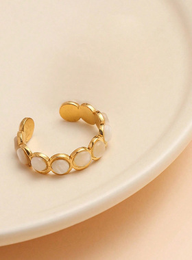 欧美跨境不锈钢珍珠开口戒指