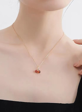时尚新款樱桃项链女红色石榴石