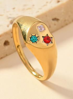 欧美时尚星星爱心彩钻戒指