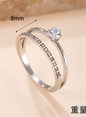 韩版钛钢情侣双层镂空镶钻戒指