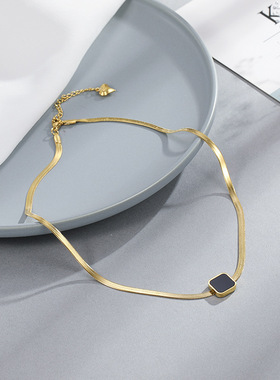 欧美简约钛钢黑色锁骨链