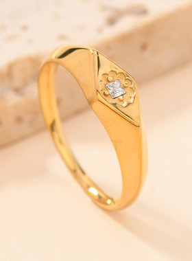 跨境不锈钢菱形镶钻戒指