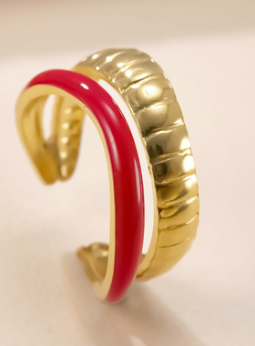 跨境爆款钛钢滴彩油戒指