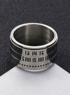 跨境爆款可转动阿拉伯数字钛钢戒