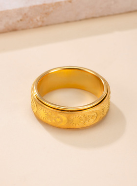 跨境专供星星月亮可转动减压戒指