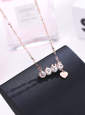 新款钛钢玫瑰金锆石项链