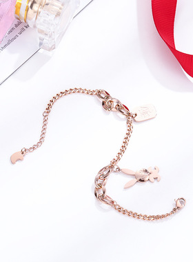 钛钢卡通兔手链玫瑰金