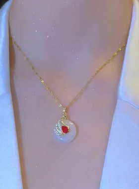 玉髓天鹅项链复古宫廷风