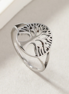 欧美钛钢生命树情侣戒指