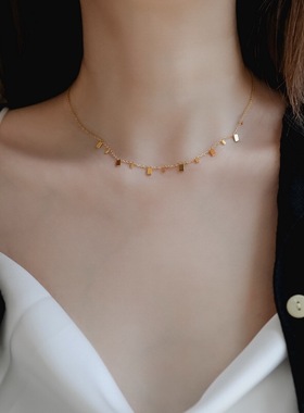 韩版新款长方形点缀项链