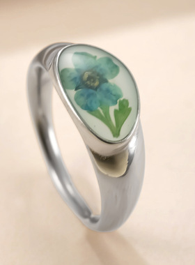 欧美跨境不锈钢滴胶干花戒指