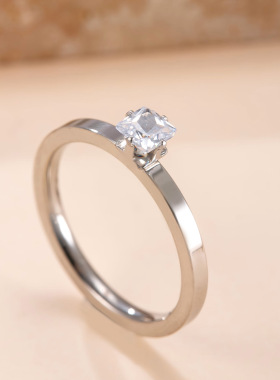 韩版不锈钢六爪钻情侣戒指