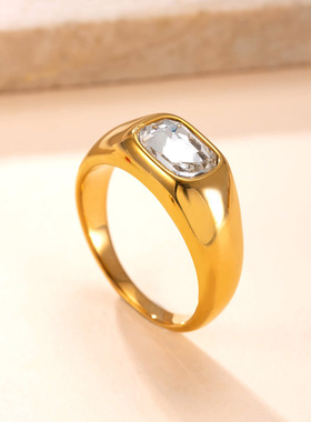 跨境爆款方形锆石情侣戒指