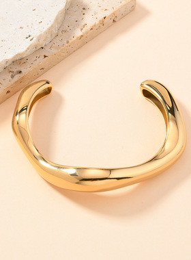 欧美跨境不锈钢波浪光面开口手镯