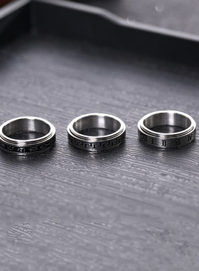 钛钢长城纹罗马数字戒指