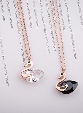 新款钛钢玫瑰金小鸭项链