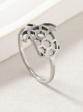 欧美跨境钛钢乌龟镂空戒指